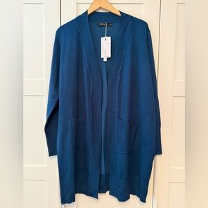 NWT Eileen Fisher Look Alike Long Open-Front Cardigan in Teal, XL